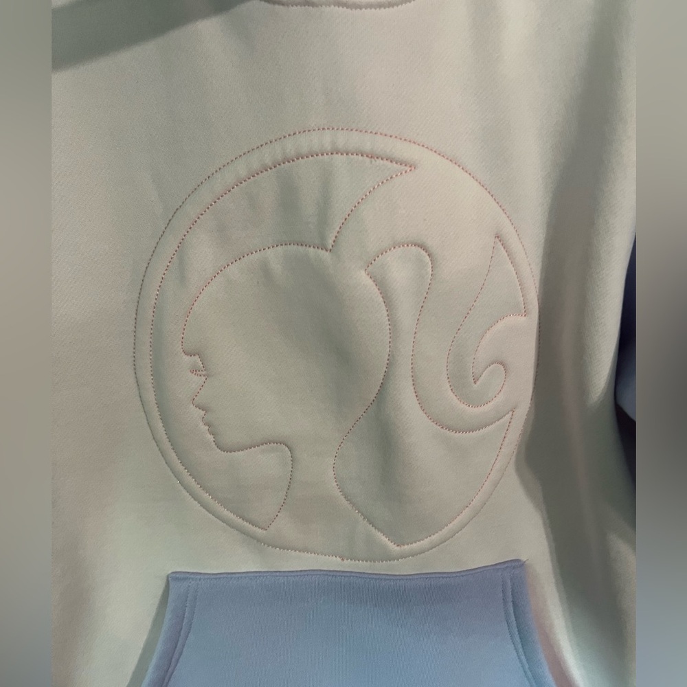 Barbie Long Sleeve Hoodie withh Barbie Imprinted On Front and Ribbon Tie - Picture 3 of 10